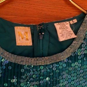 Sequin Turquoise Dress with Bugle Bead Trim